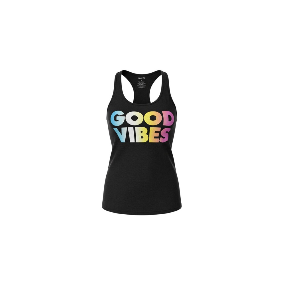 rue21 Tank Top Womens L Black Good Vibes Rainbow Graphic Racerback